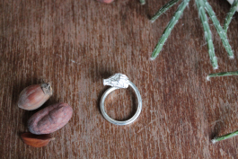 Liegender Hagebutten-Ring, Seitenansicht. In Sterling Silber gegossen, bekommt die Hagebutte eine ganz besonders markante Oberfläche.