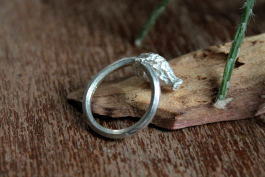 Hagebutten-Ring, Gesamtansicht: In Sterling Silber gegossen, bekommt die Hagebutte eine ganz besonders markante Oberfläche.